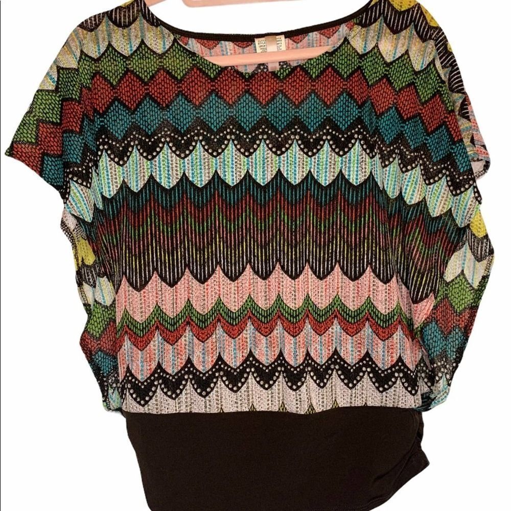 Multicolor Zig-Zag Eclectic Knit Batwing Blouse